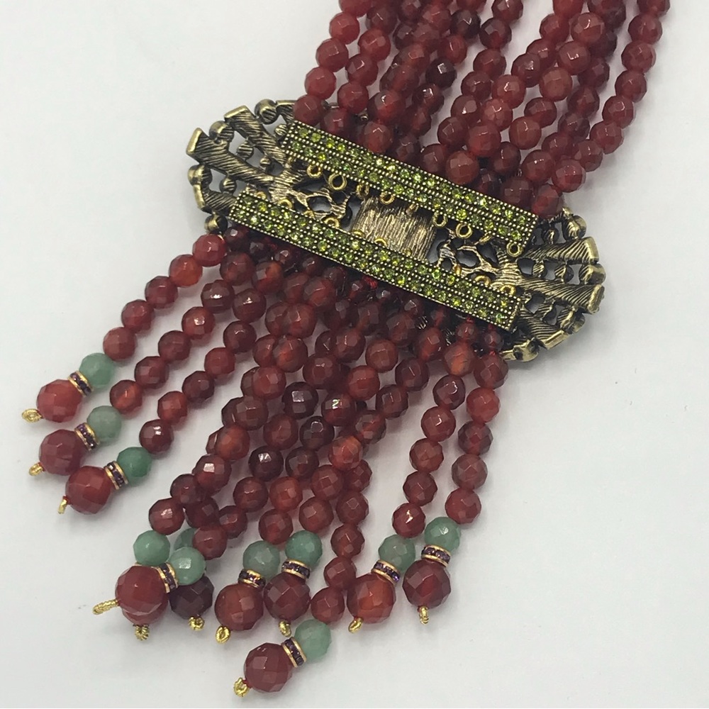 Heidi Daus Carnelian Multi Strand Crystal Tassel Necklace NIB - Picture 7 of 10